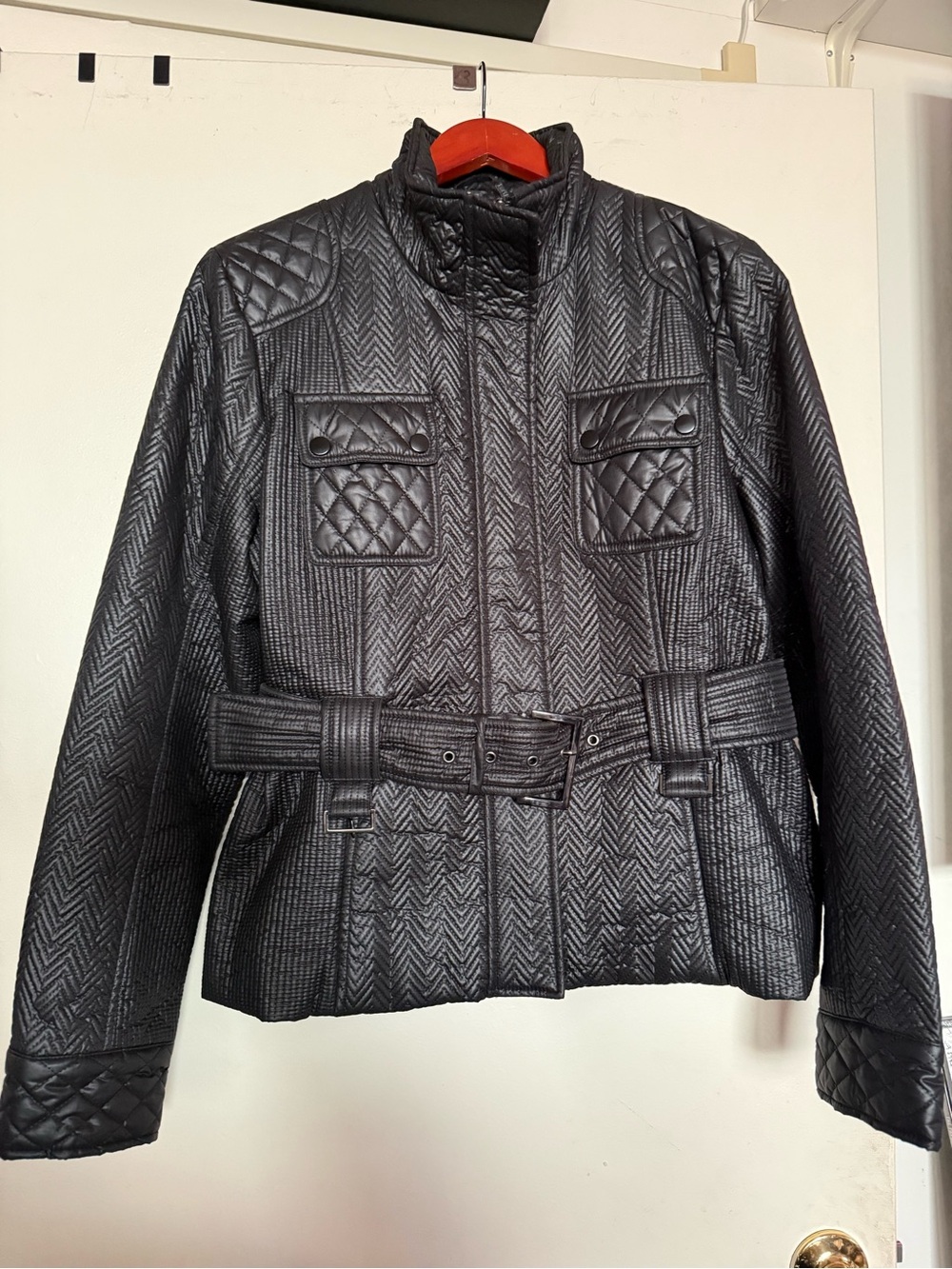 Kenneth Cole Reaction Black Quilted Belted Jacket